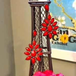 Orange Flower Pattern Dangle Drop Earring